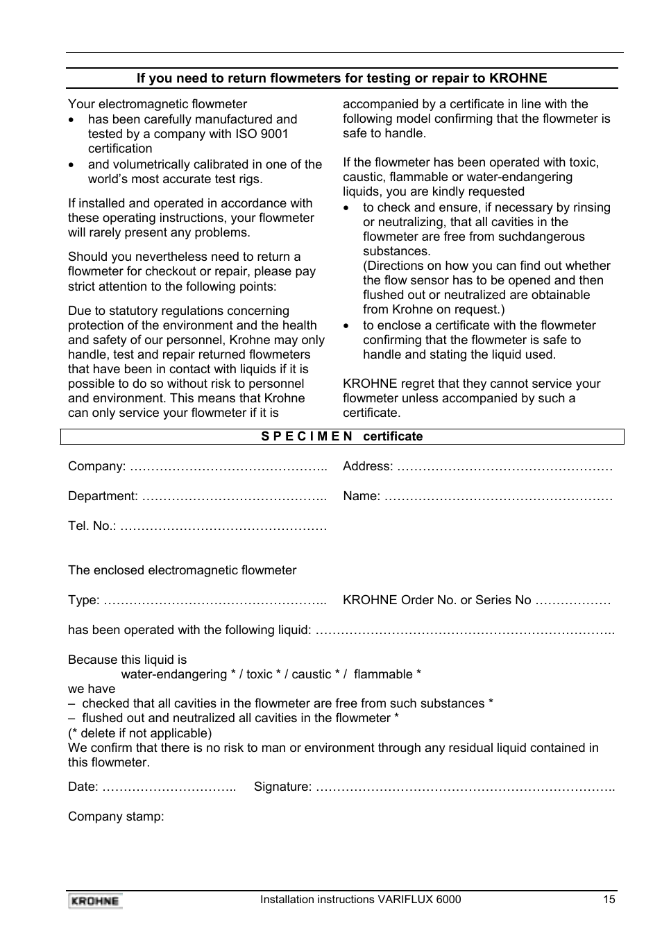 KROHNE VARIFLUX 6000 EN User Manual | Page 15 / 15