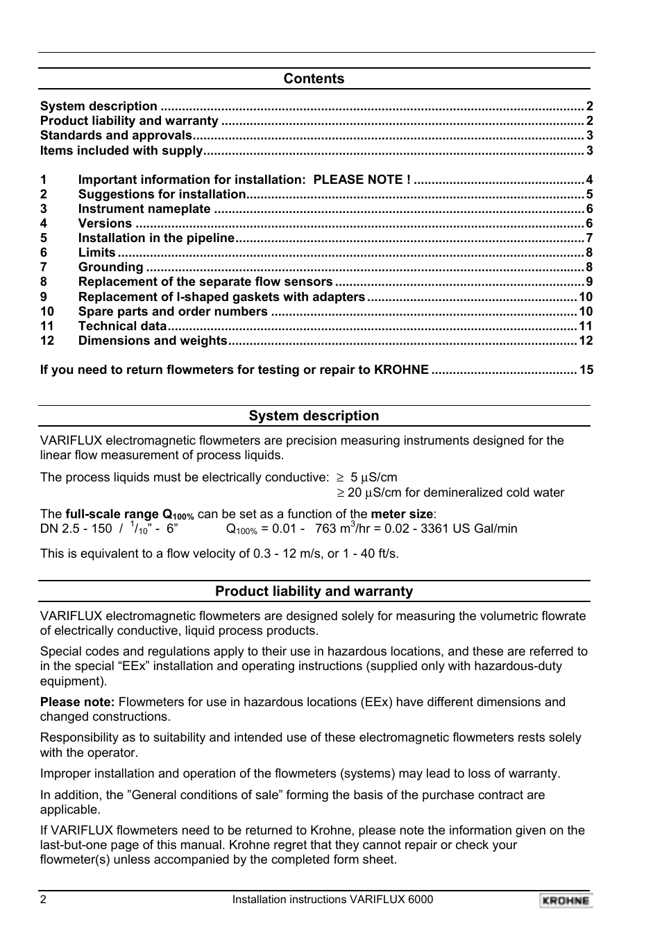 KROHNE VARIFLUX 6000 EN User Manual | Page 2 / 15