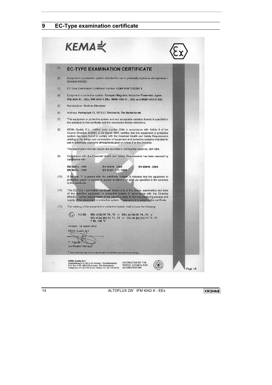 9ec-type examination certificate | KROHNE ALTOFLUX 2W IFM 4042K EEx-ATEX EN User Manual | Page 14 / 22