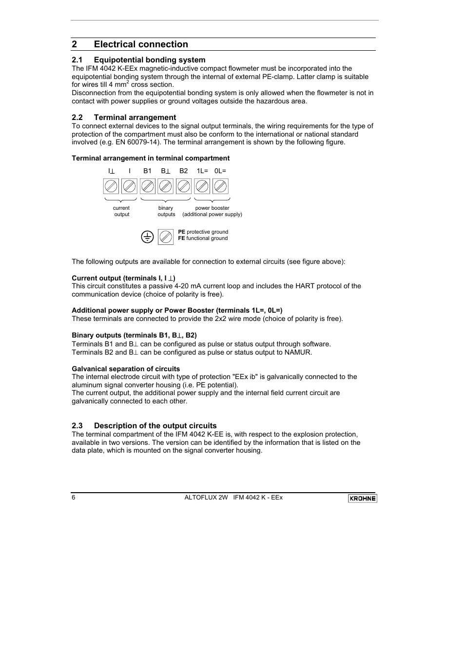 2 electrical connection | KROHNE ALTOFLUX 2W IFM 4042K EEx-ATEX EN User Manual | Page 6 / 22