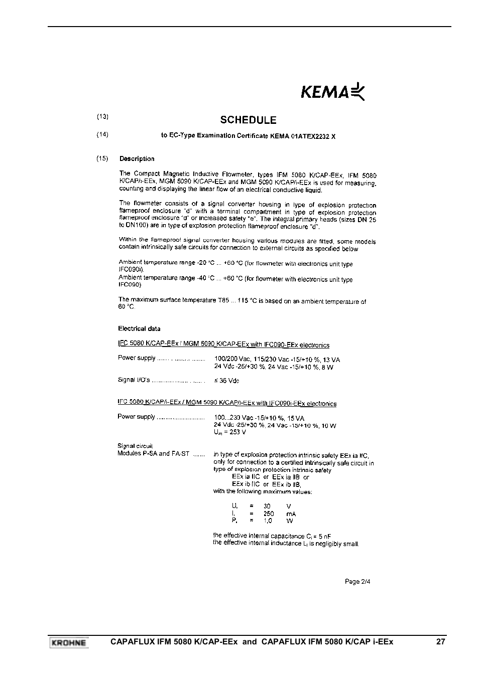 KROHNE CAPAFLUX EEx-ATEX EN User Manual | Page 27 / 30