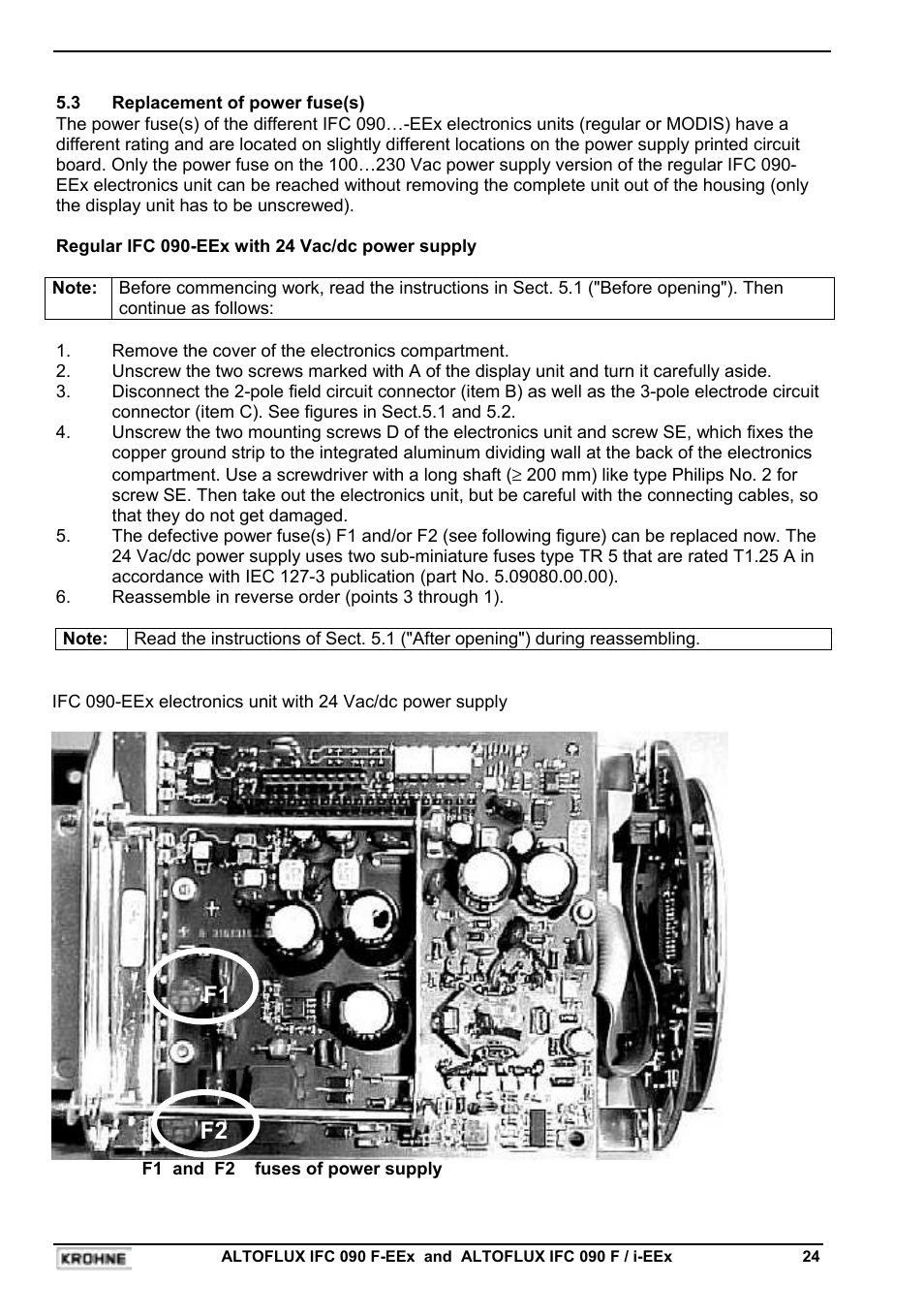 F1 f2 | KROHNE IFC 090F Converter EEx-ATEX EN User Manual | Page 24 / 36