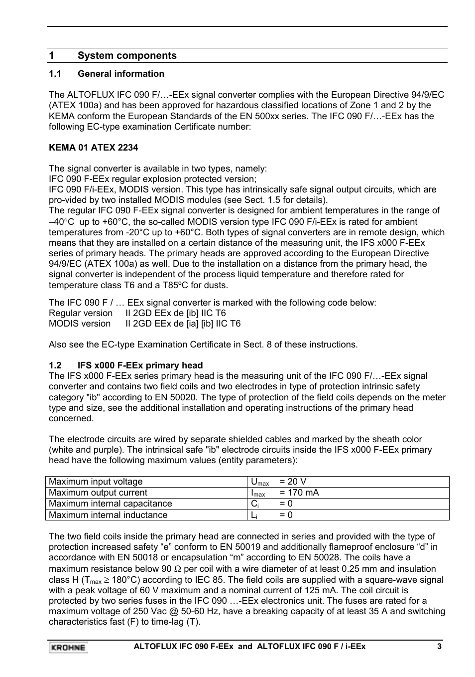 KROHNE IFC 090F Converter EEx-ATEX EN User Manual | Page 3 / 36