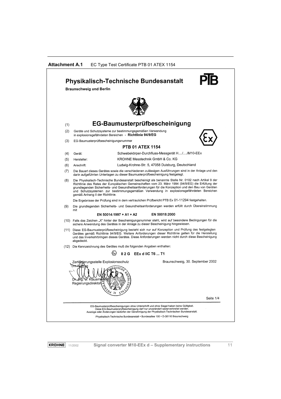 KROHNE M10 Converter H250-H 54 Ex II2G EN User Manual | Page 11 / 20