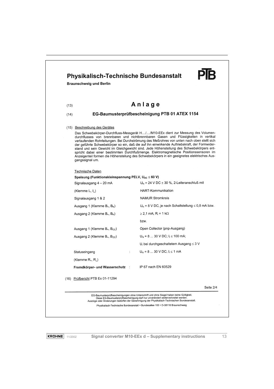 KROHNE M10 Converter H250-H 54 Ex II2G EN User Manual | Page 13 / 20