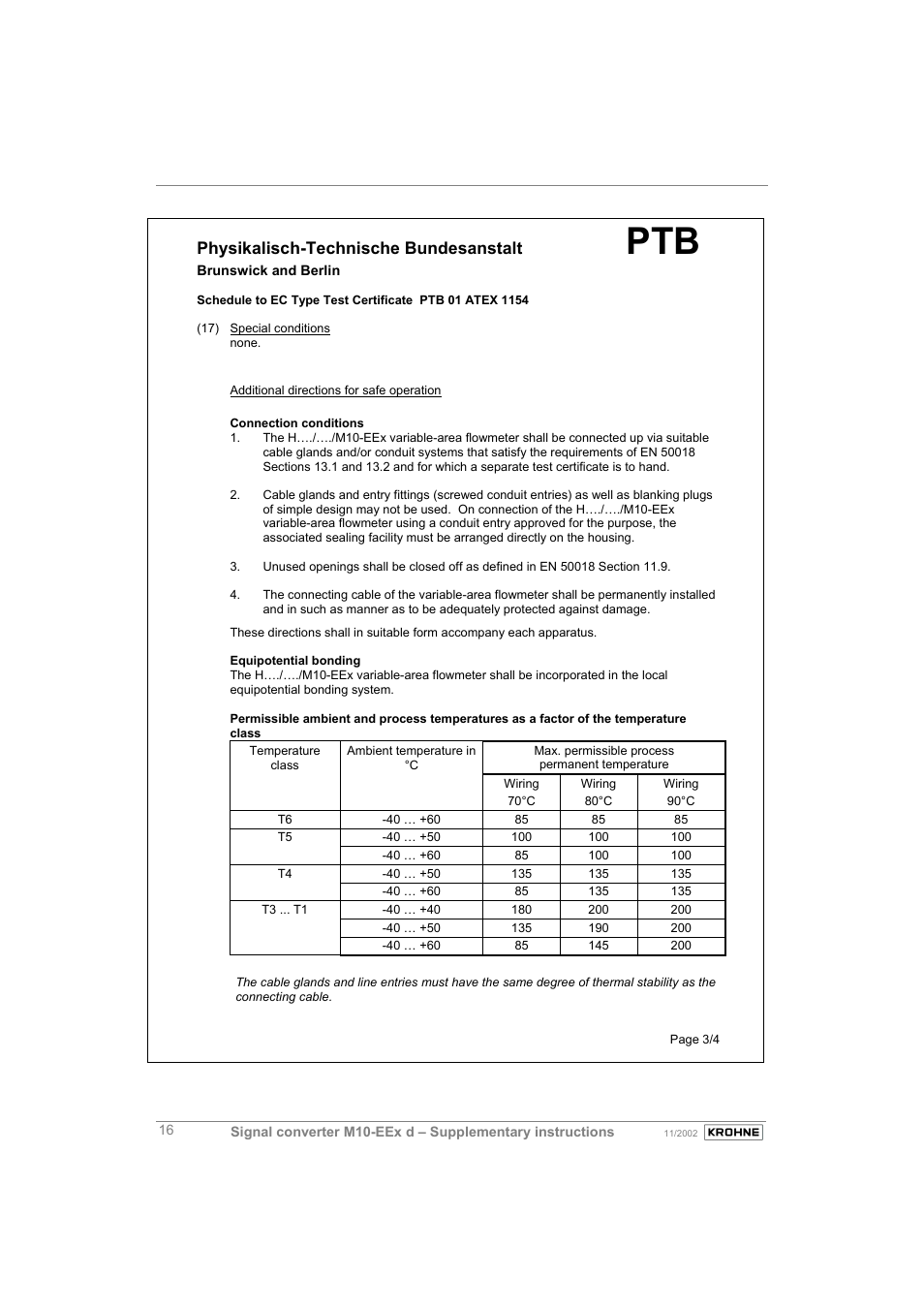 Physikalisch-technische bundesanstalt | KROHNE M10 Converter H250-H 54 Ex II2G EN User Manual | Page 16 / 20