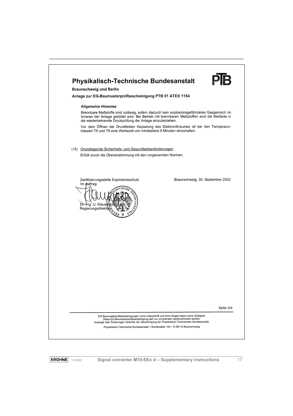 KROHNE M10 Converter H250-H 54 Ex II2G EN User Manual | Page 17 / 20