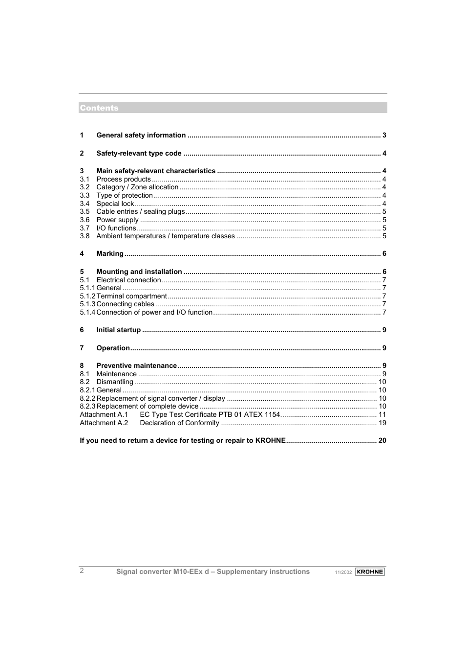 KROHNE M10 Converter H250-H 54 Ex II2G EN User Manual | Page 2 / 20