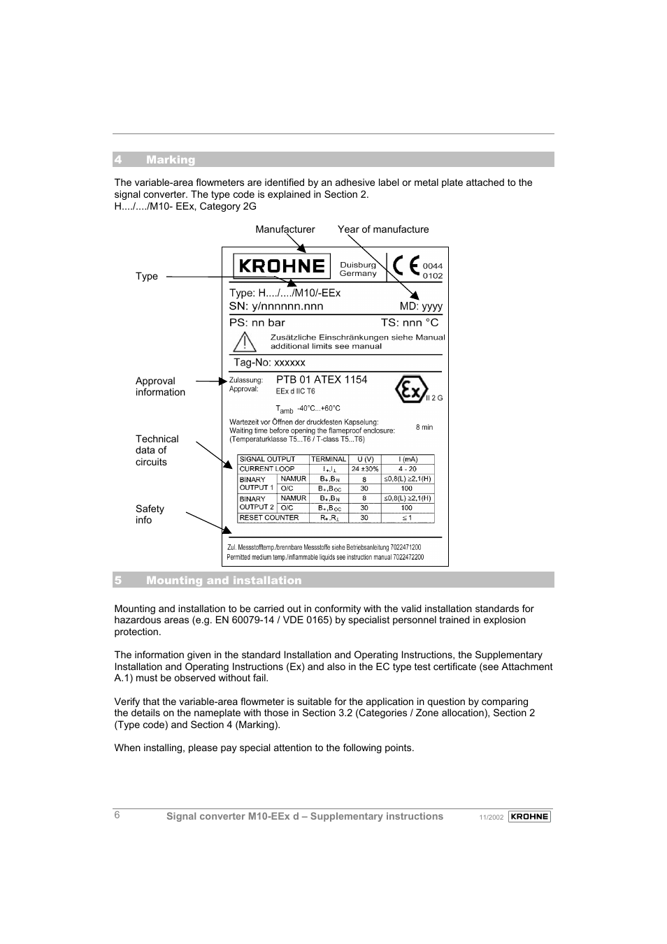 KROHNE M10 Converter H250-H 54 Ex II2G EN User Manual | Page 6 / 20