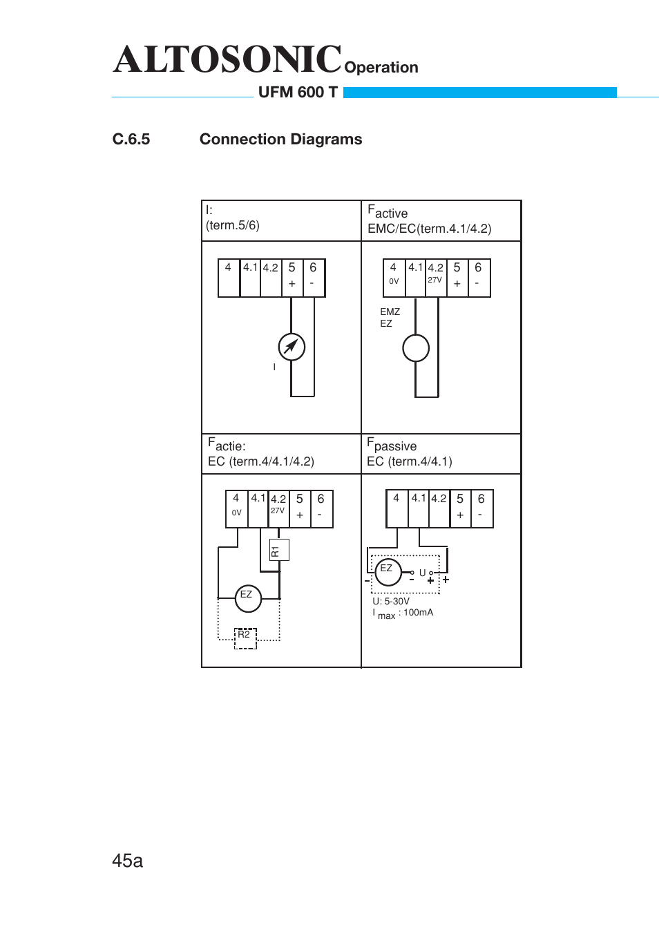 Altosonic, C.6.5 connection diagrams, Operation ufm 600 t | KROHNE UFM 600T EN User Manual | Page 47 / 93