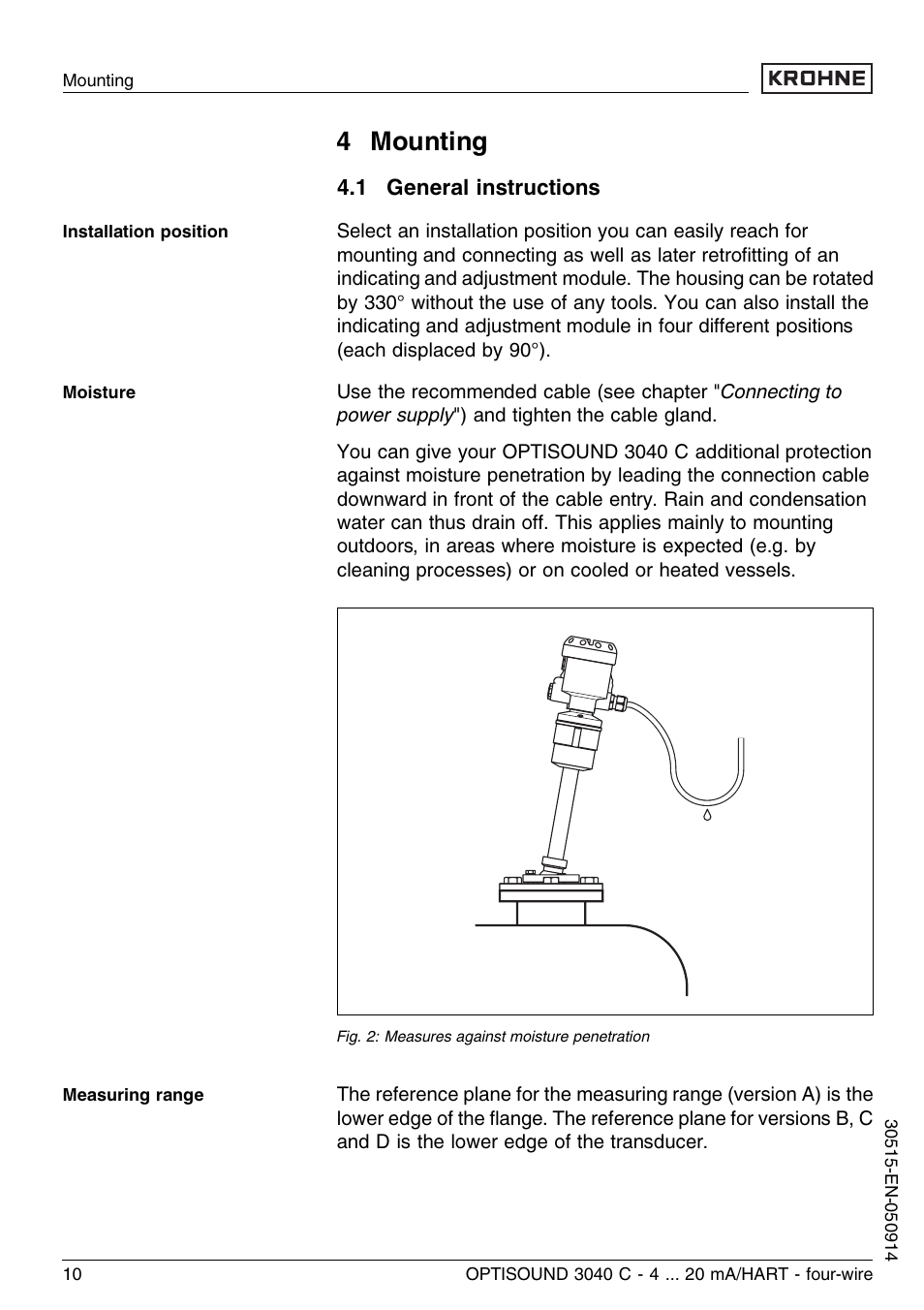 4 mounting, 1 general instructions | KROHNE OPTISOUND 3040 C 4wire EN User Manual | Page 10 / 52