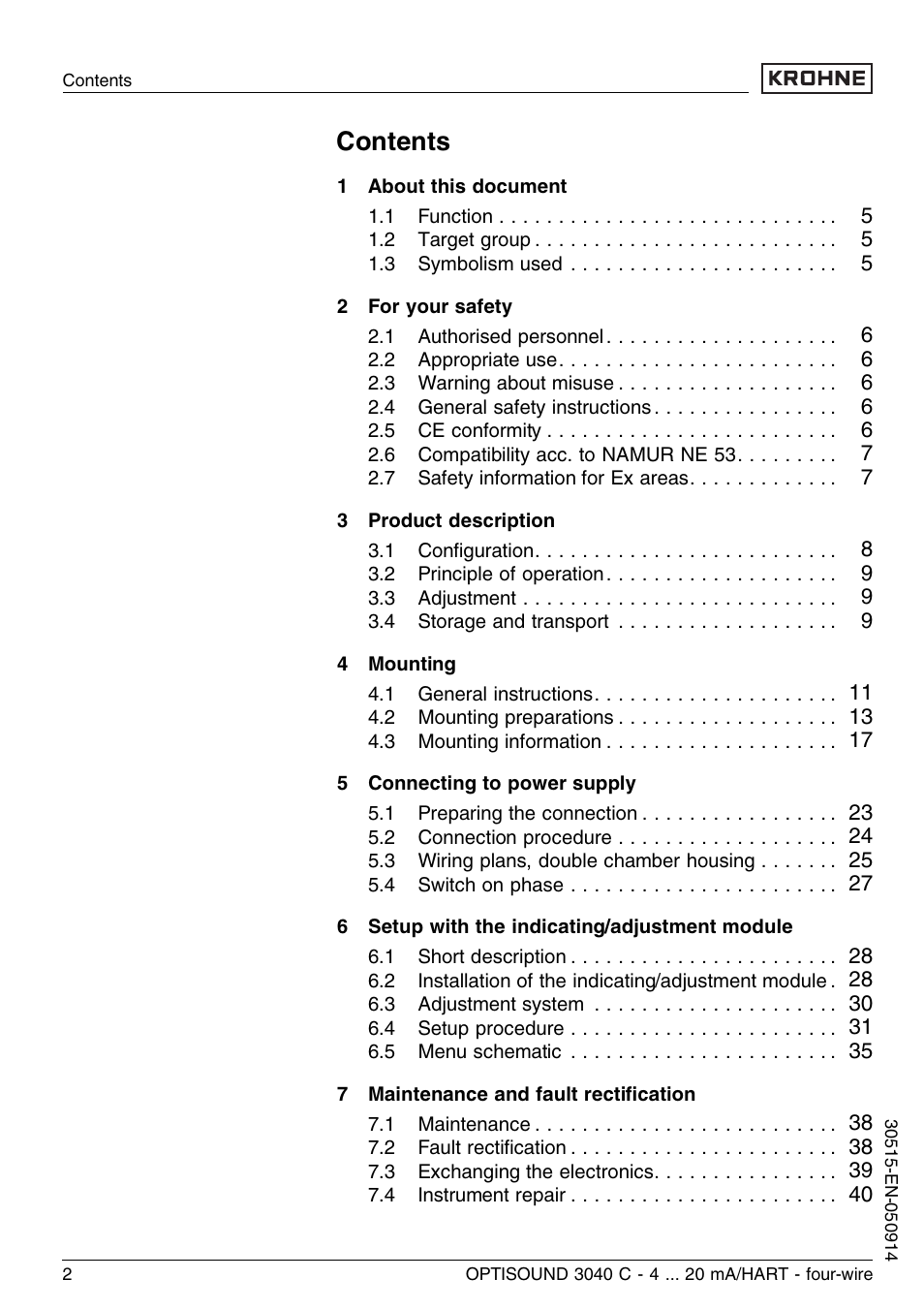 KROHNE OPTISOUND 3040 C 4wire EN User Manual | Page 2 / 52
