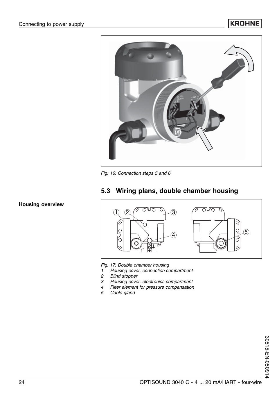 3 wiring plans, double chamber housing | KROHNE OPTISOUND 3040 C 4wire EN User Manual | Page 24 / 52