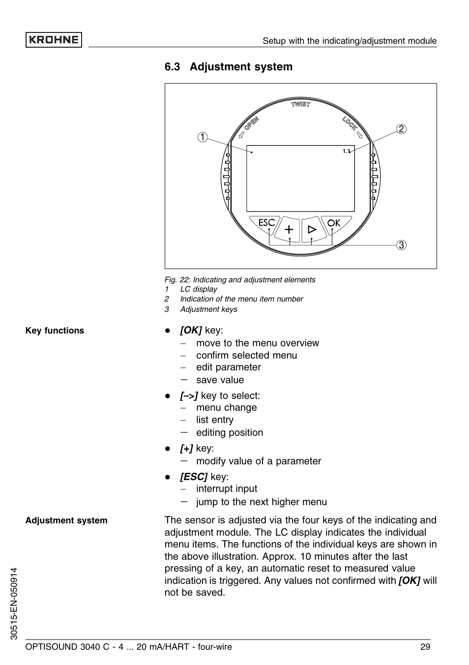 3 adjustment system | KROHNE OPTISOUND 3040 C 4wire EN User Manual | Page 29 / 52