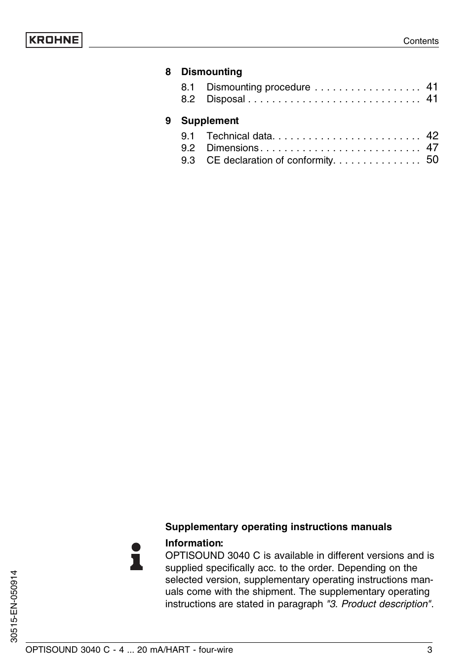 KROHNE OPTISOUND 3040 C 4wire EN User Manual | Page 3 / 52