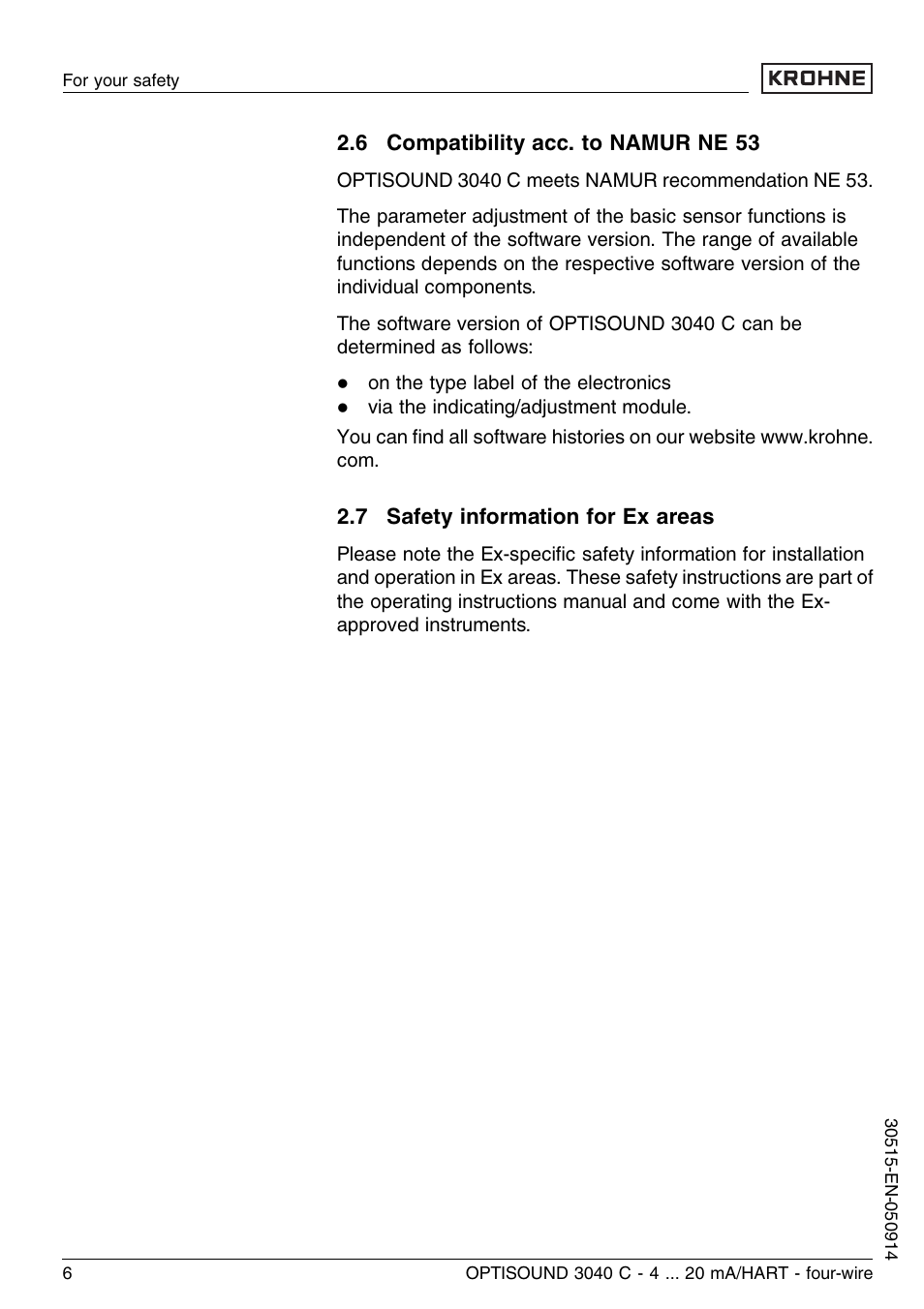 6 compatibility acc. to namur ne 53 | KROHNE OPTISOUND 3040 C 4wire EN User Manual | Page 6 / 52