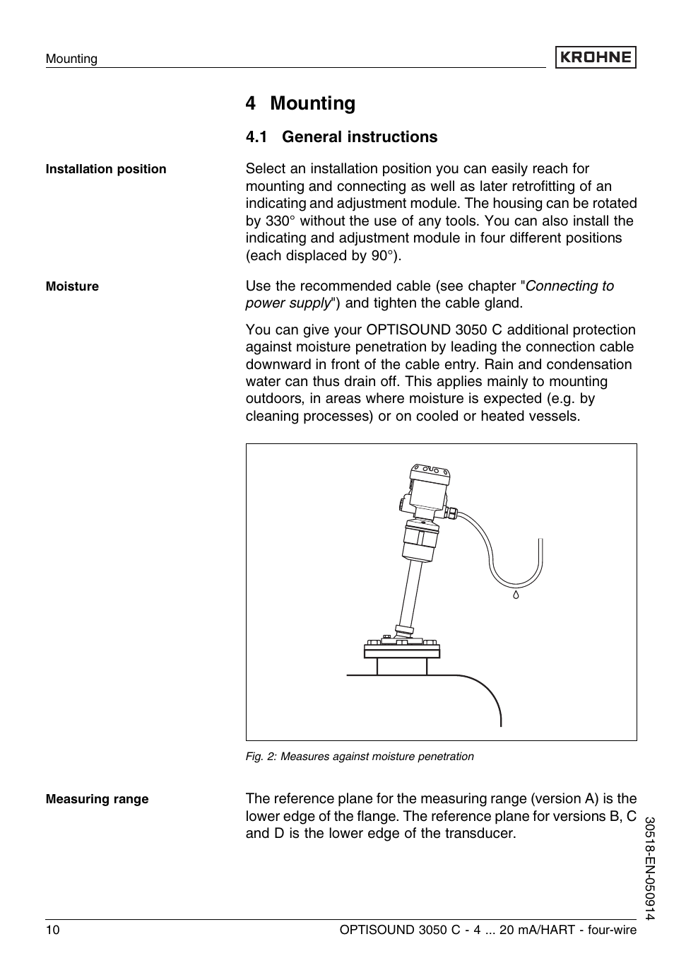 4 mounting, 1 general instructions | KROHNE OPTISOUND 3050C 4wire EN User Manual | Page 10 / 52