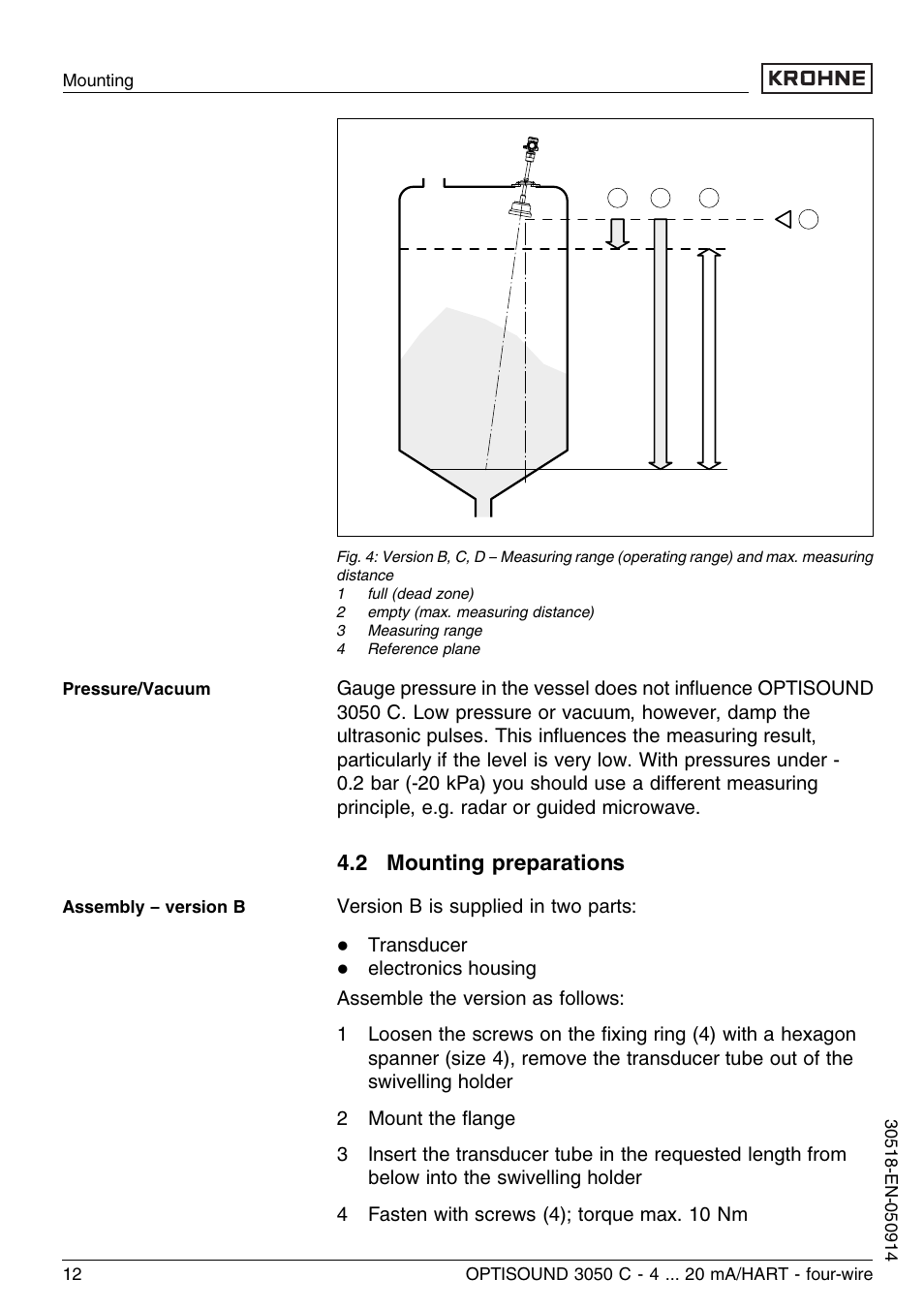 2 mounting preparations | KROHNE OPTISOUND 3050C 4wire EN User Manual | Page 12 / 52