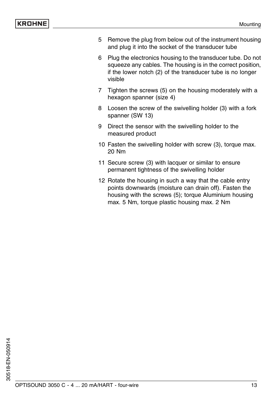 KROHNE OPTISOUND 3050C 4wire EN User Manual | Page 13 / 52