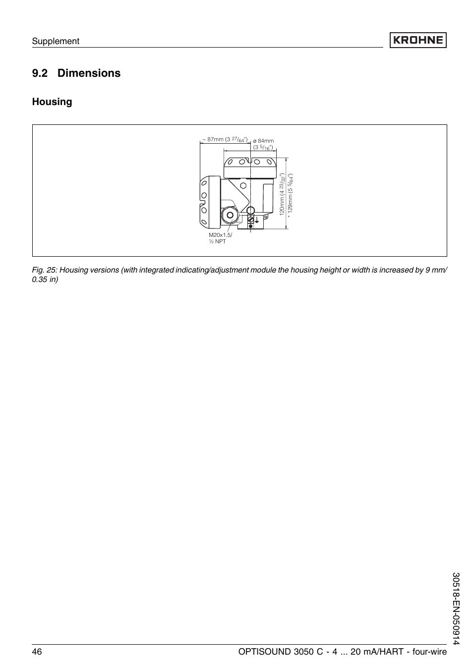 2 dimensions, Housing | KROHNE OPTISOUND 3050C 4wire EN User Manual | Page 46 / 52