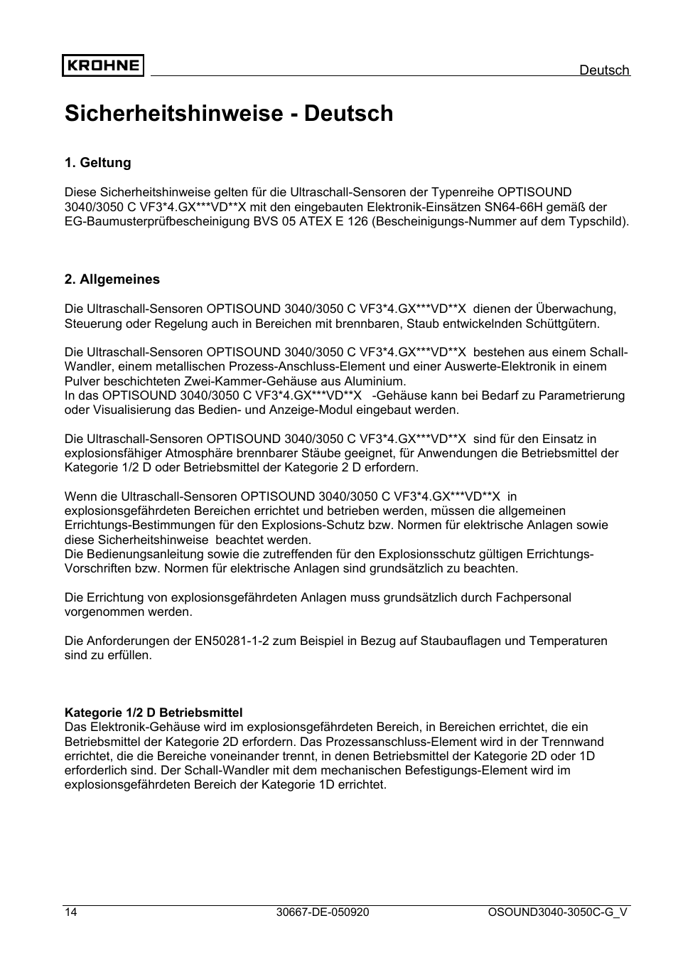 Sicherheitshinweise - deutsch | KROHNE OPTISOUND 3050 Ex ES User Manual | Page 14 / 32