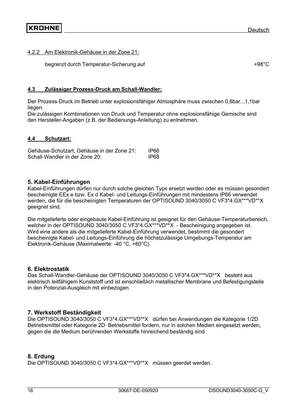 KROHNE OPTISOUND 3050 Ex ES User Manual | Page 16 / 32