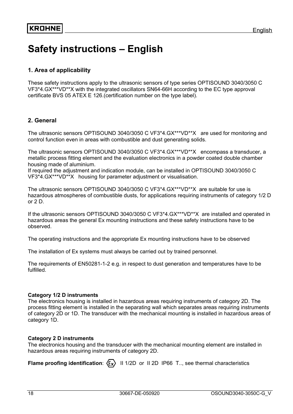 Safety instructions – english | KROHNE OPTISOUND 3050 Ex ES User Manual | Page 18 / 32