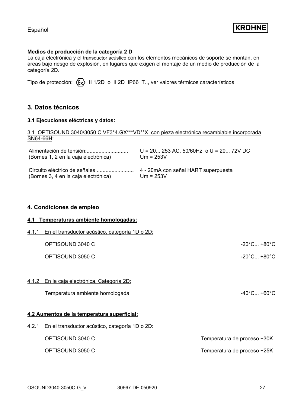 KROHNE OPTISOUND 3050 Ex ES User Manual | Page 27 / 32