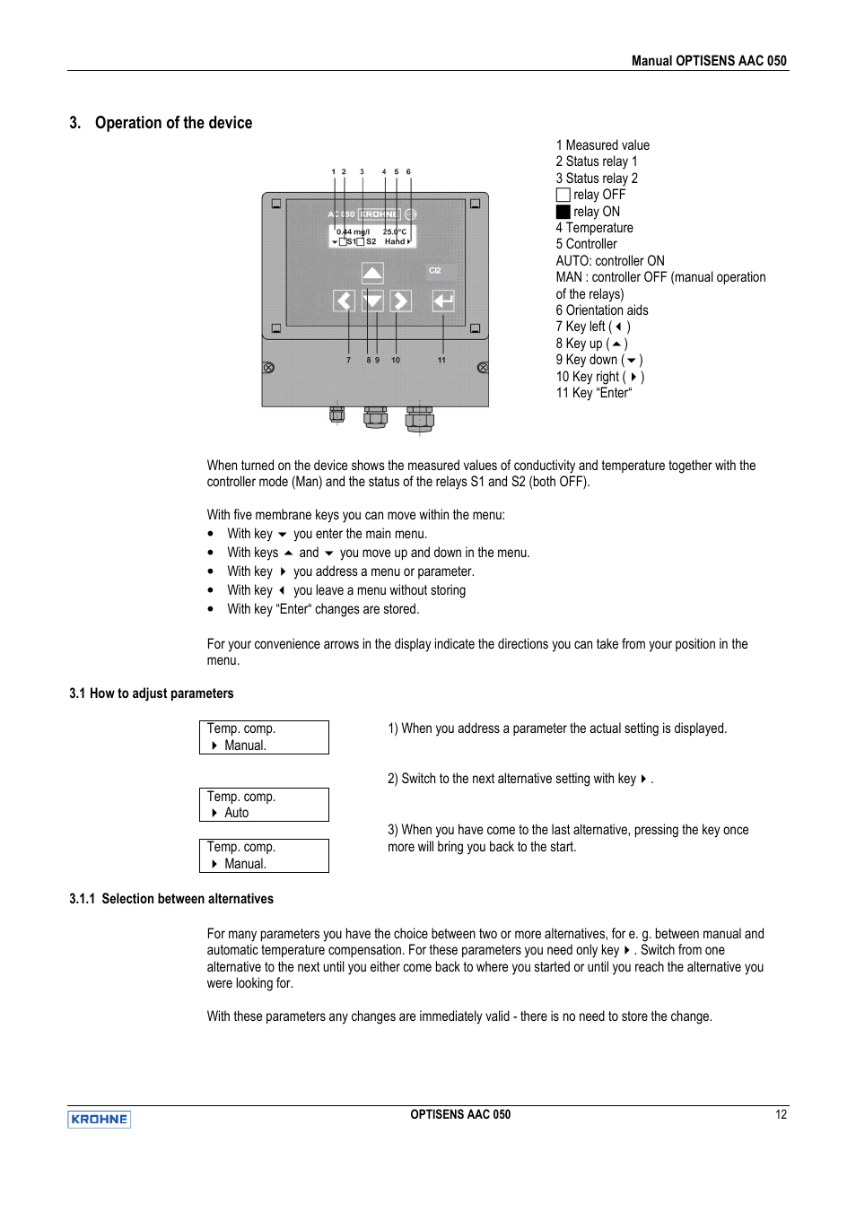Operation of the device | KROHNE OPTISENS AAC 050 EN User Manual | Page 12 / 32