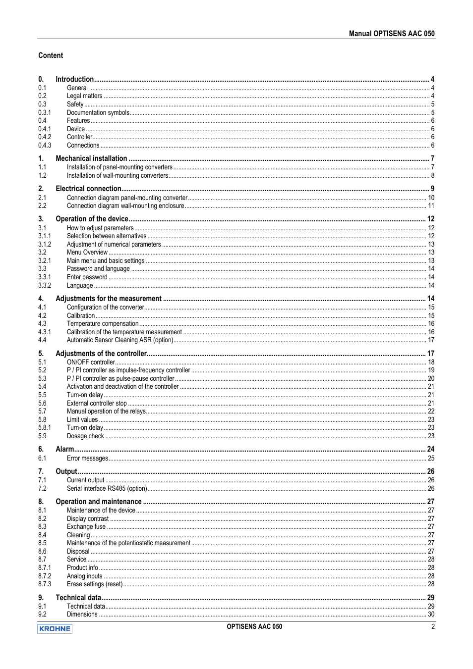 KROHNE OPTISENS AAC 050 EN User Manual | Page 2 / 32