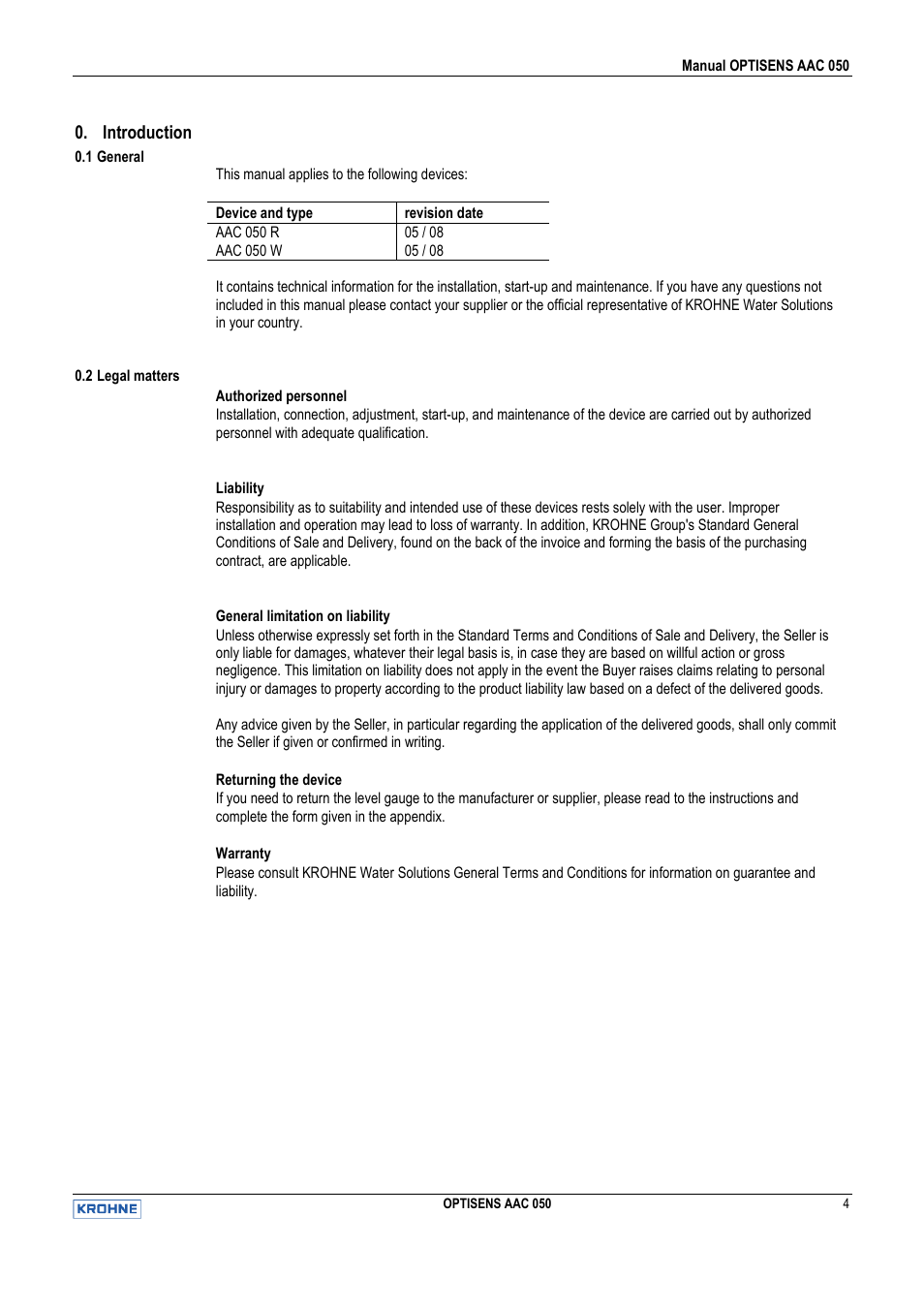 Introduction | KROHNE OPTISENS AAC 050 EN User Manual | Page 4 / 32