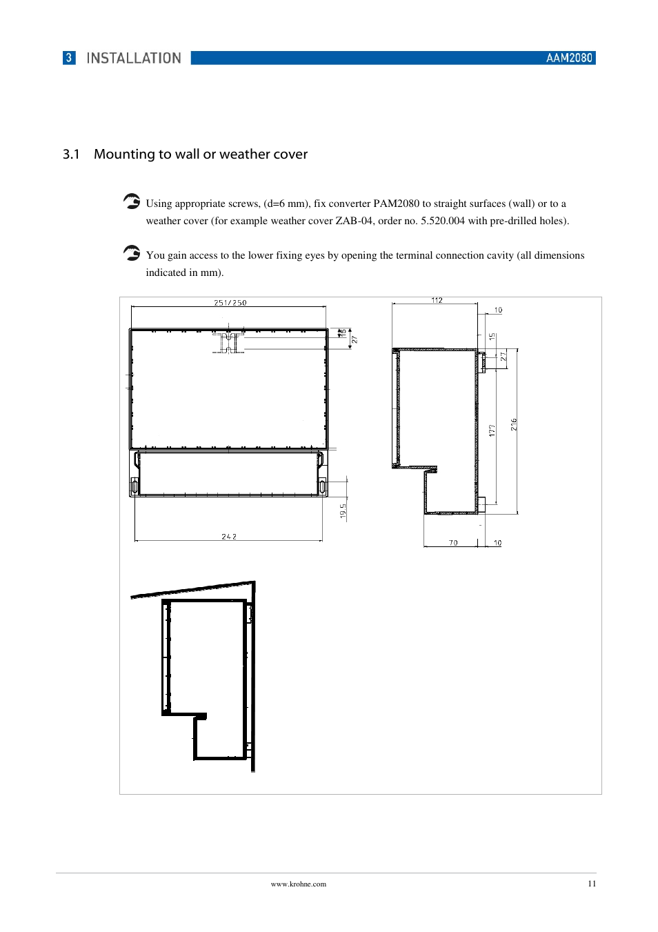 1 mounting to wall or weather cover | KROHNE OPTISENS PAM 2080 EN User Manual | Page 11 / 55