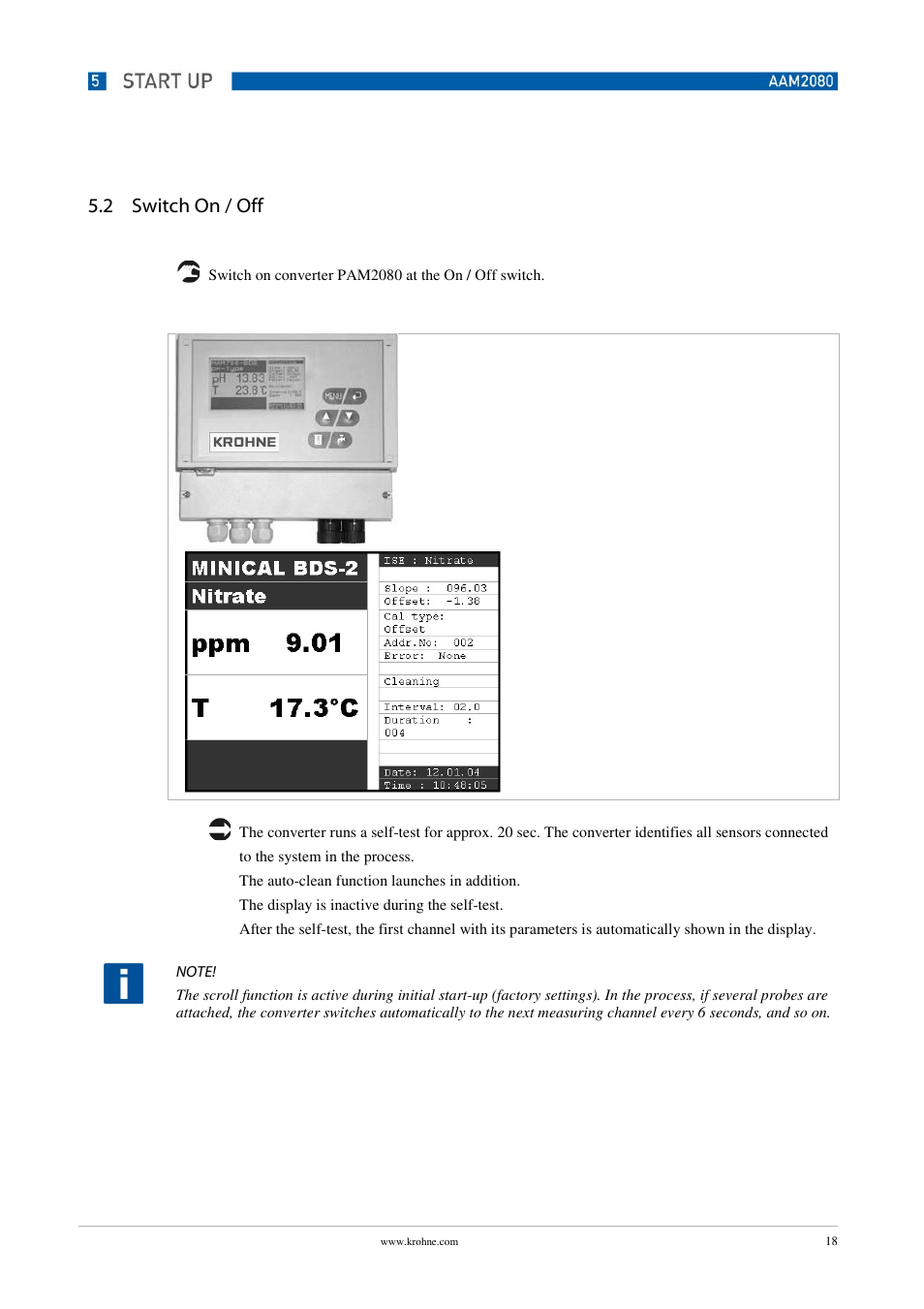 2 switch on / off | KROHNE OPTISENS PAM 2080 EN User Manual | Page 18 / 55