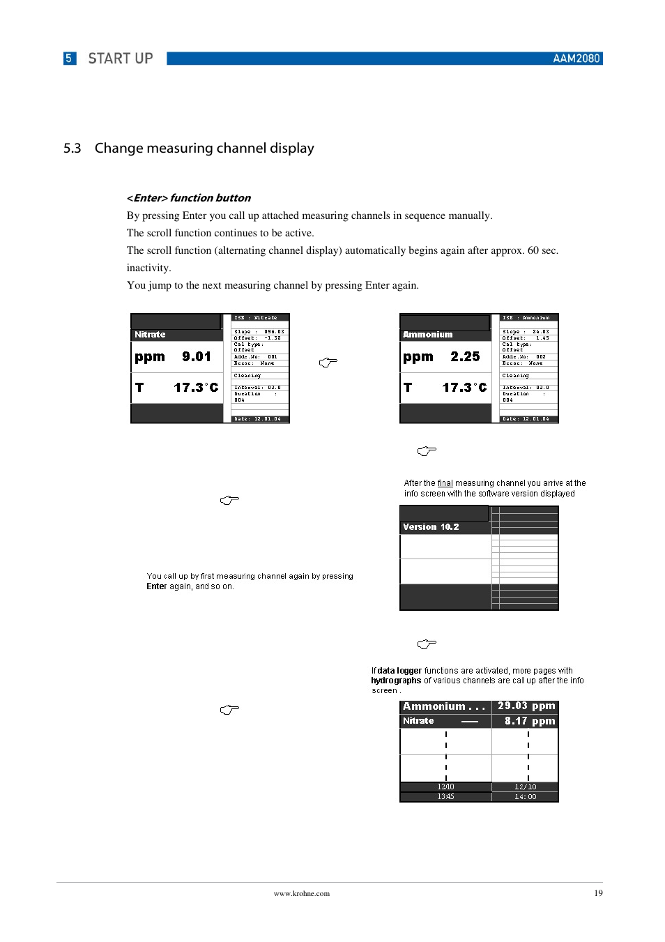 3 change measuring channel display | KROHNE OPTISENS PAM 2080 EN User Manual | Page 19 / 55