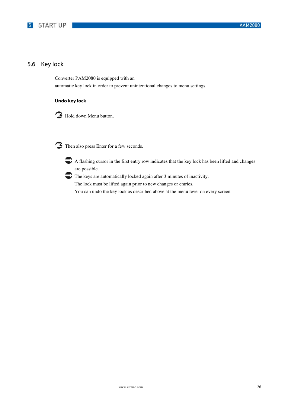 6 key lock | KROHNE OPTISENS PAM 2080 EN User Manual | Page 26 / 55