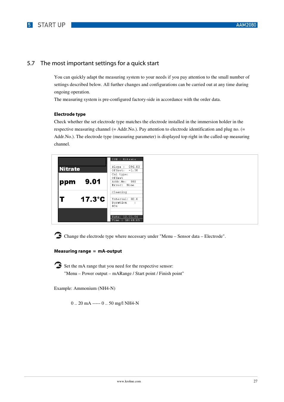 7 the most important settings for a quick start | KROHNE OPTISENS PAM 2080 EN User Manual | Page 27 / 55