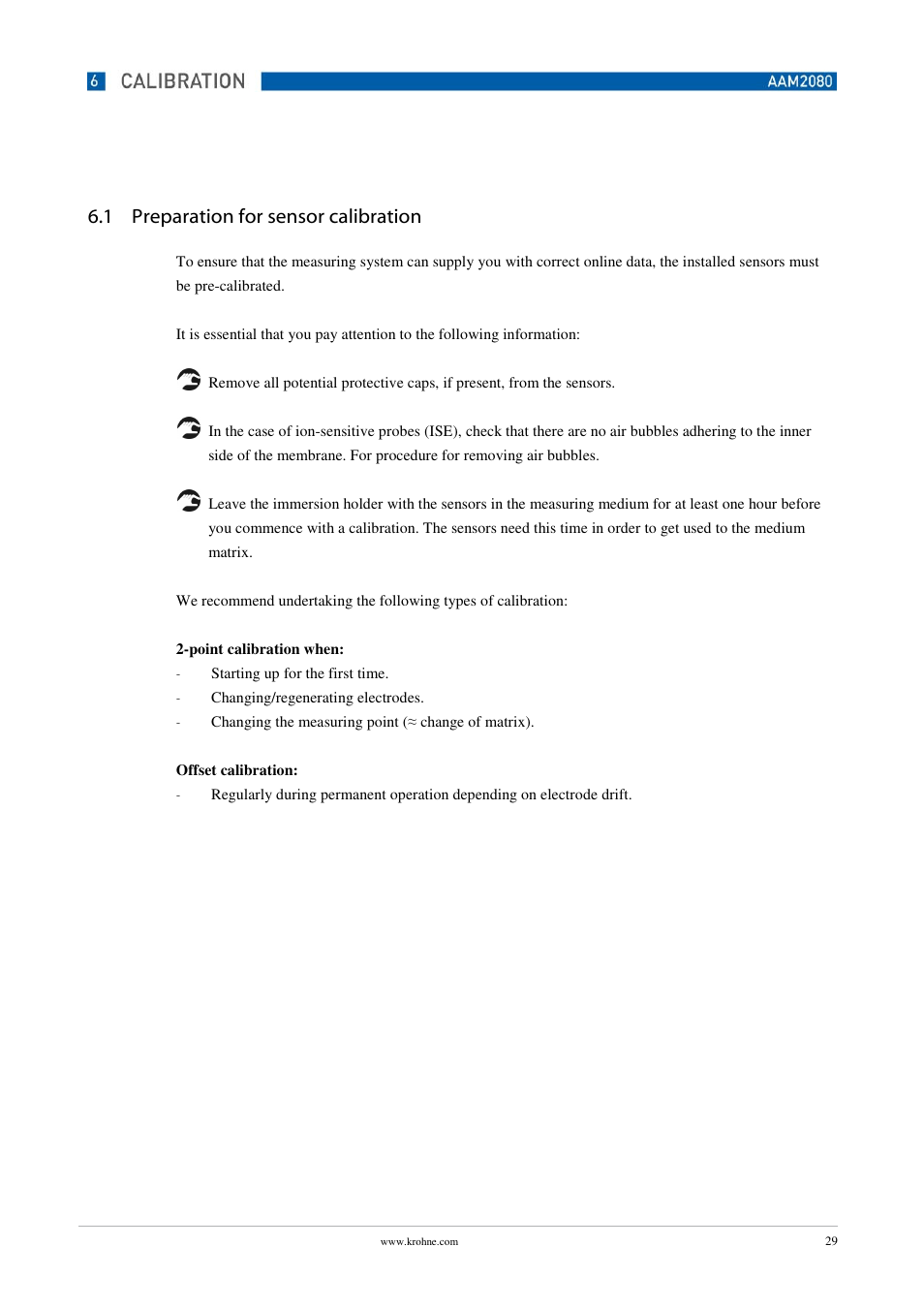 1 preparation for sensor calibration | KROHNE OPTISENS PAM 2080 EN User Manual | Page 29 / 55