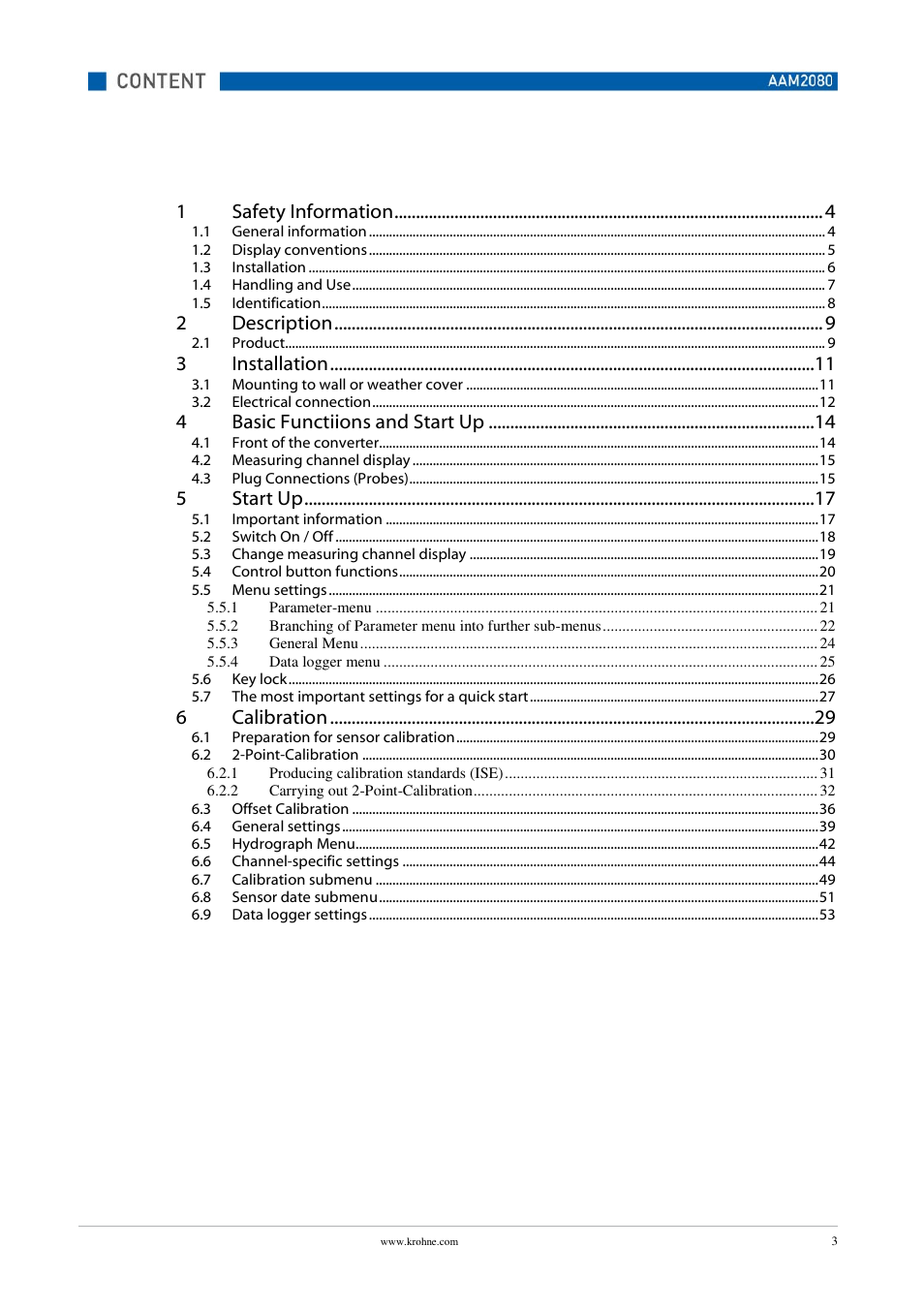 KROHNE OPTISENS PAM 2080 EN User Manual | Page 3 / 55