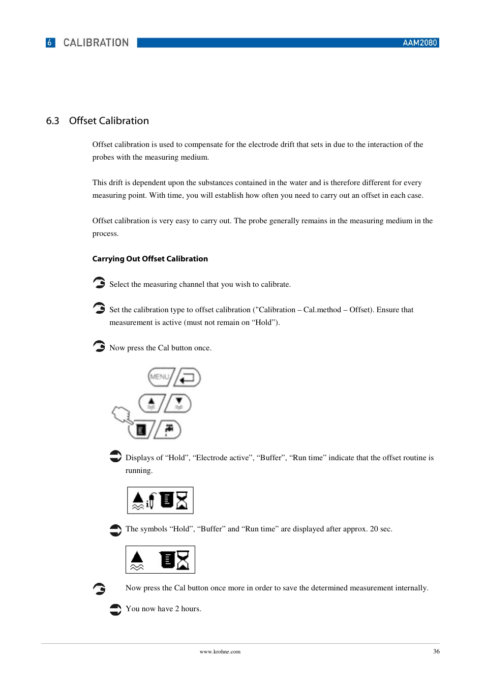 3 offset calibration | KROHNE OPTISENS PAM 2080 EN User Manual | Page 36 / 55