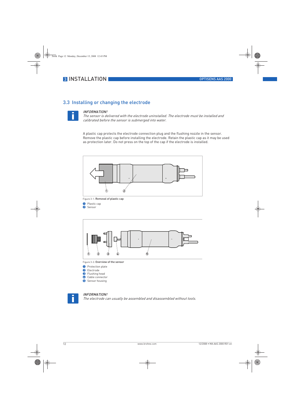 Installation, 3 installing or changing the electrode | KROHNE OPTISENS AAS 2000 EN User Manual | Page 12 / 40