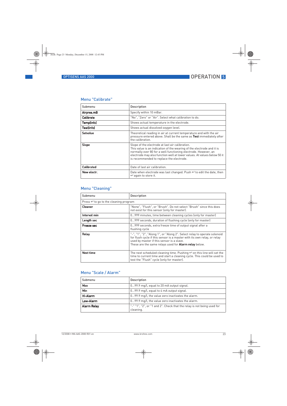 Operation | KROHNE OPTISENS AAS 2000 EN User Manual | Page 23 / 40