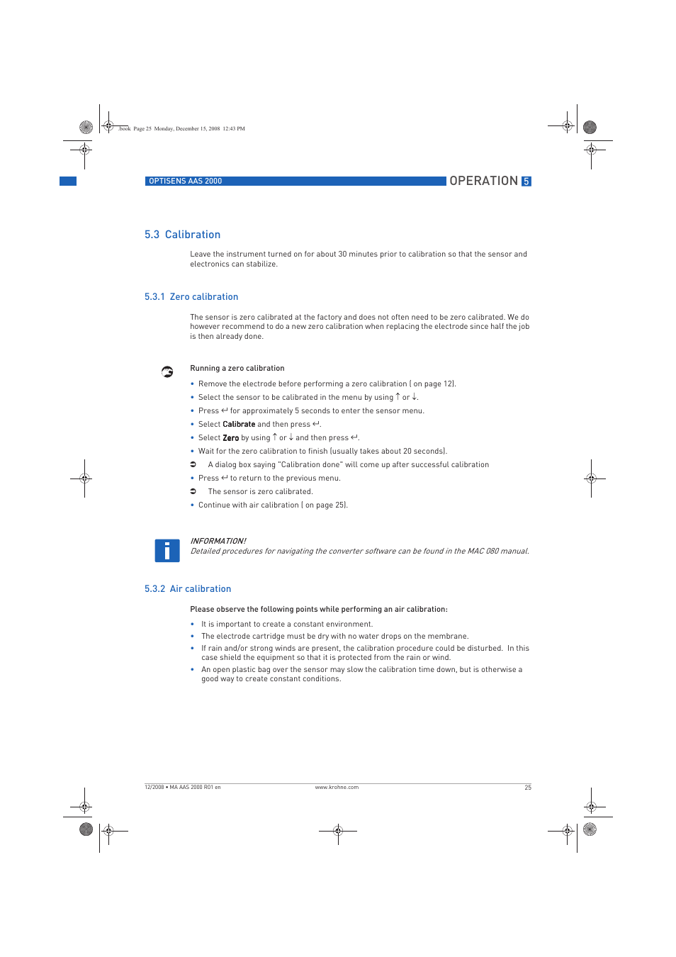 Operation, 3 calibration | KROHNE OPTISENS AAS 2000 EN User Manual | Page 25 / 40