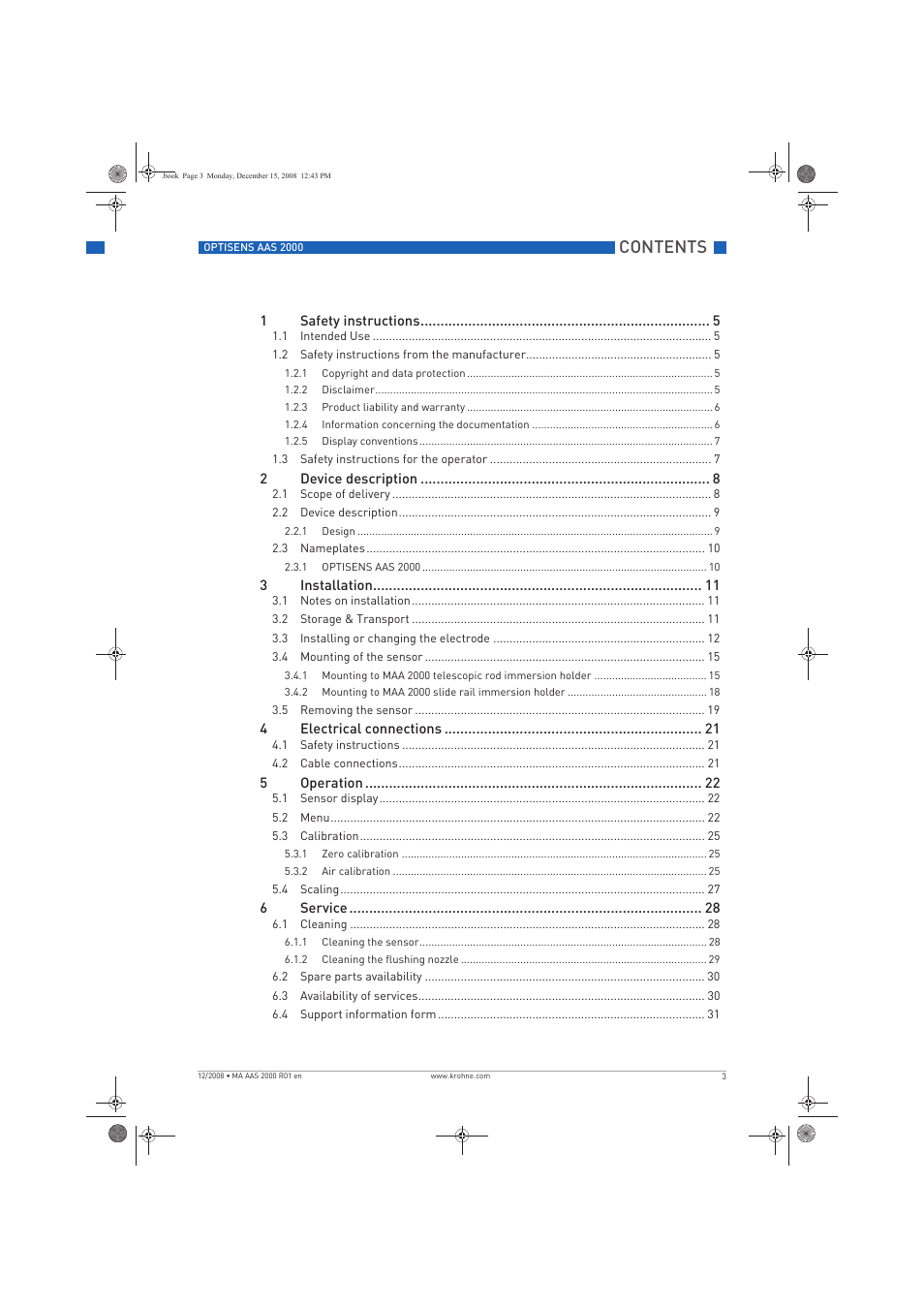 KROHNE OPTISENS AAS 2000 EN User Manual | Page 3 / 40