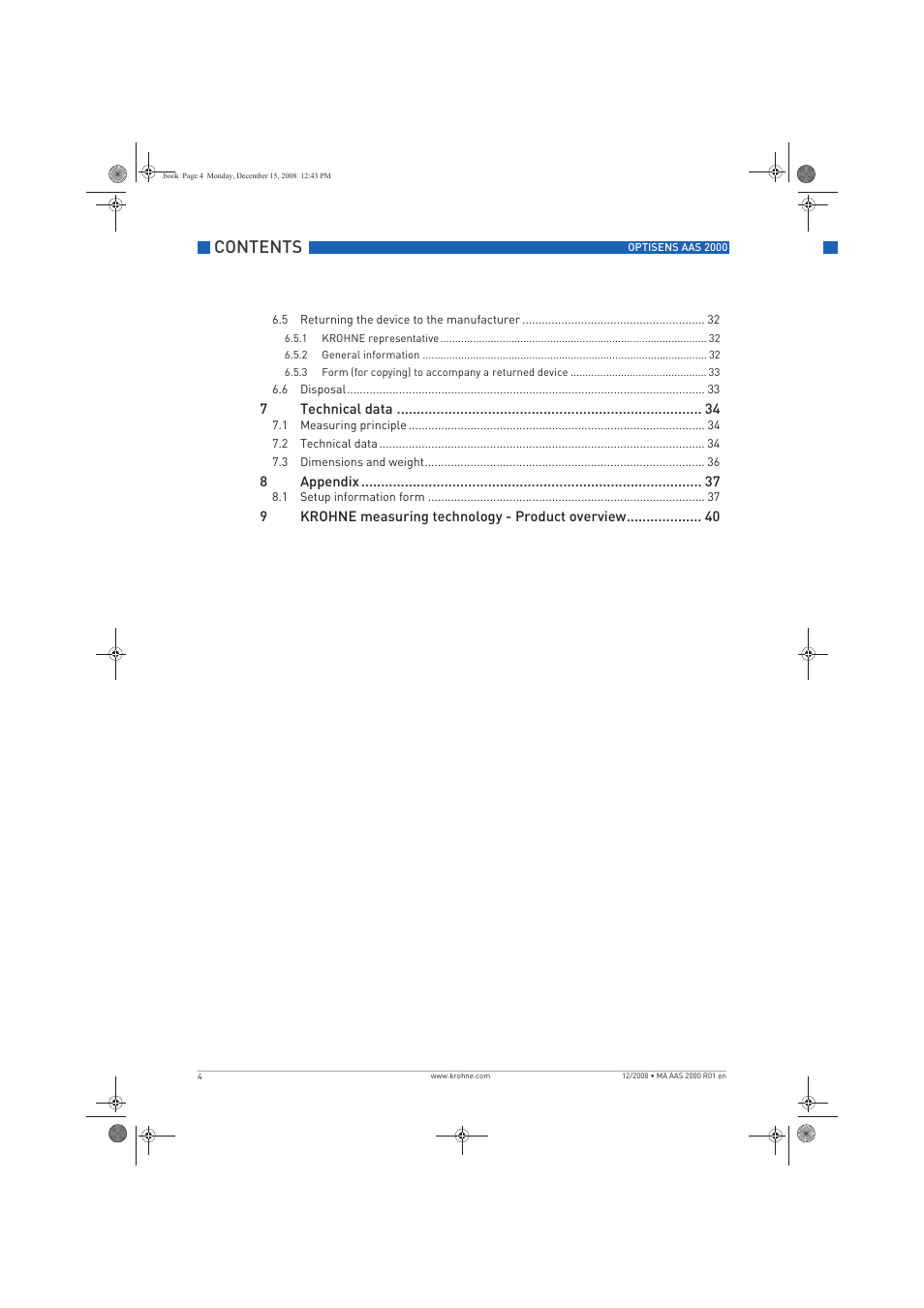 KROHNE OPTISENS AAS 2000 EN User Manual | Page 4 / 40