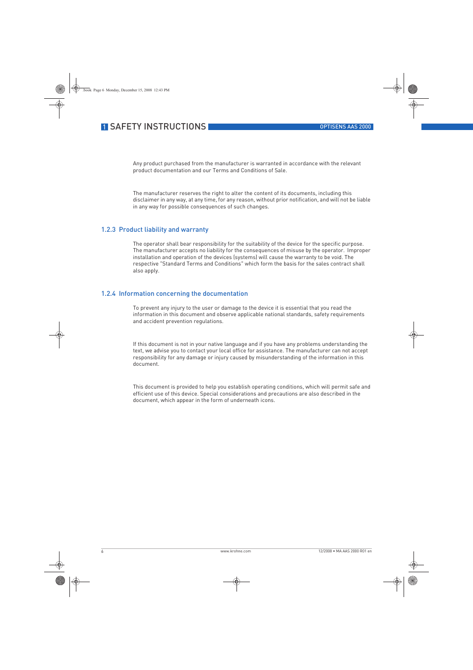 Safety instructions | KROHNE OPTISENS AAS 2000 EN User Manual | Page 6 / 40