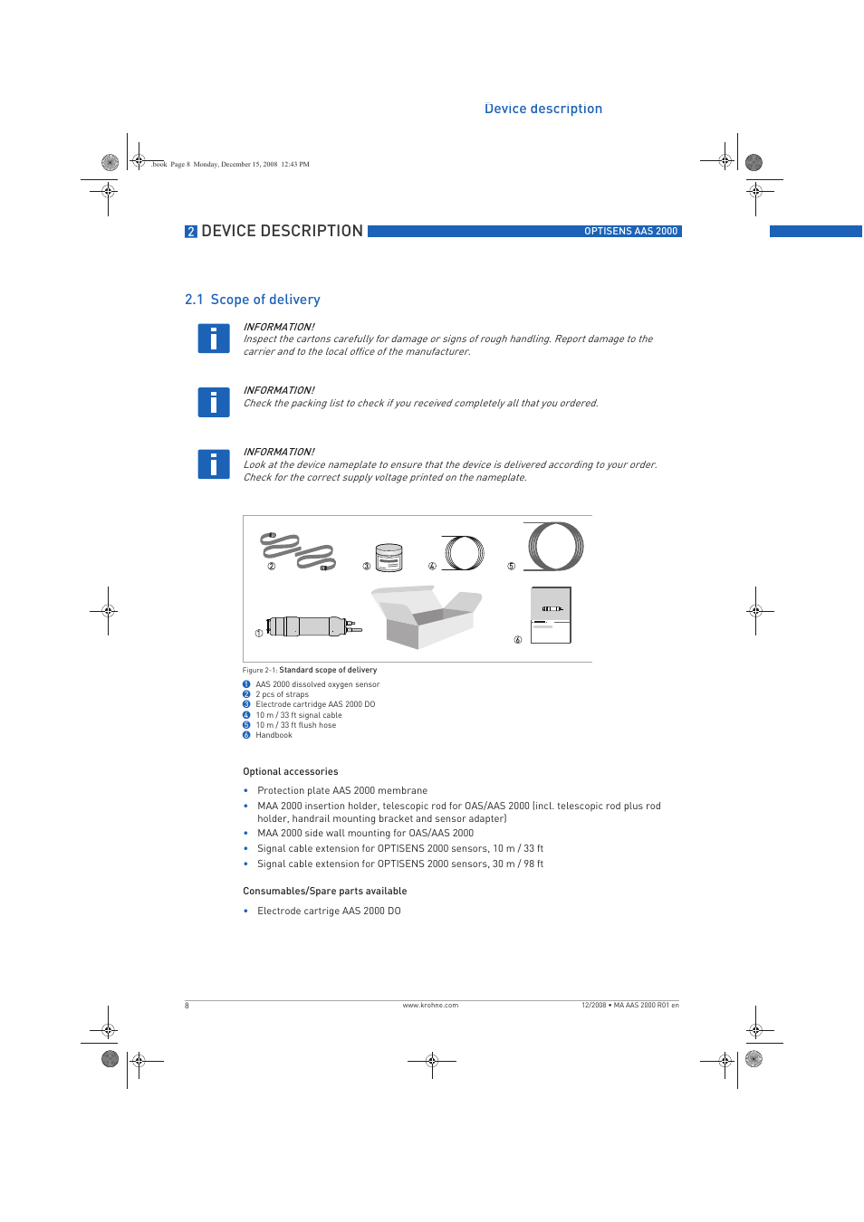 Device description, Device description 2.1 scope of delivery | KROHNE OPTISENS AAS 2000 EN User Manual | Page 8 / 40