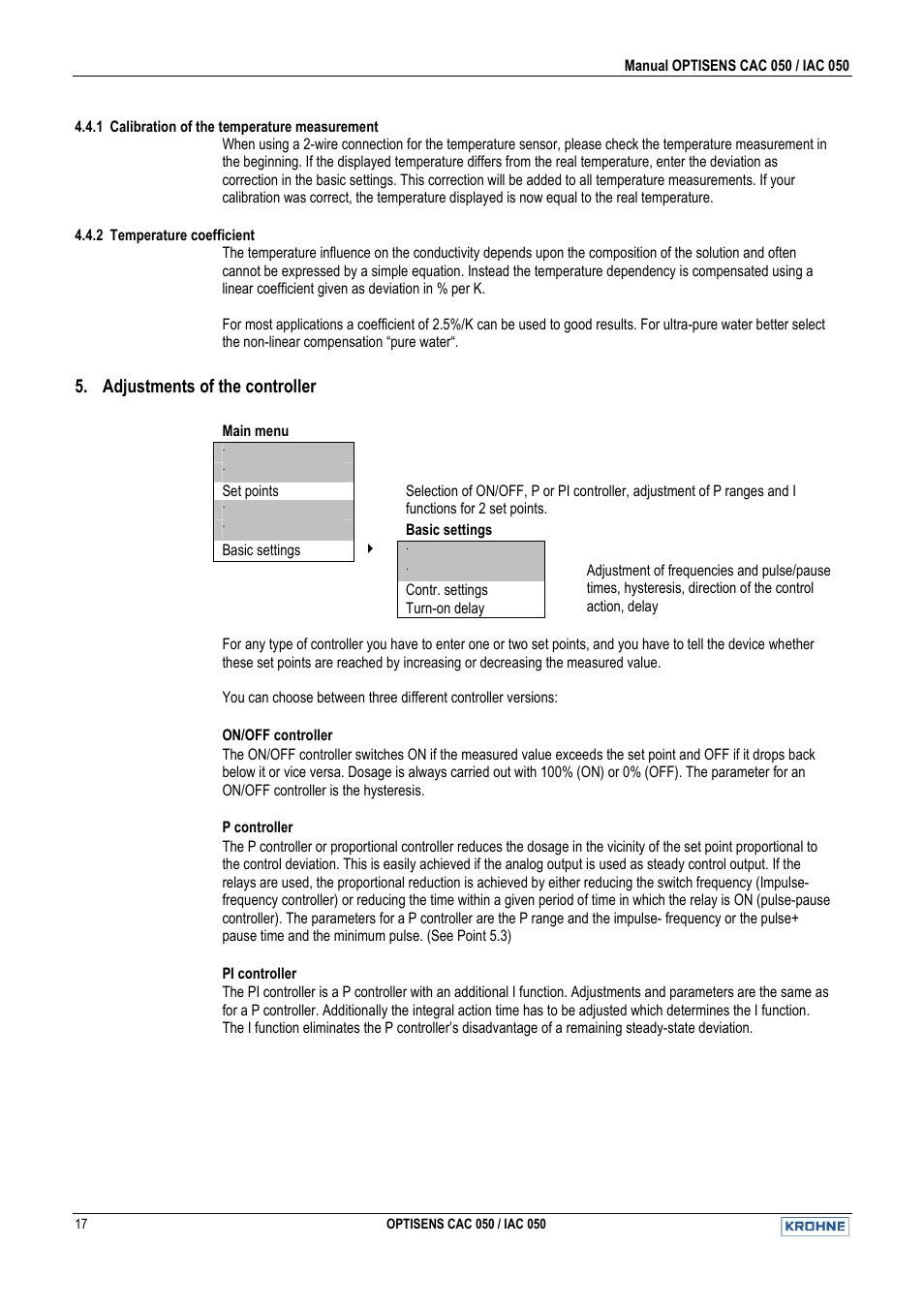 Adjustments of the controller | KROHNE OPTISENS CAC 050 EN User Manual | Page 17 / 30