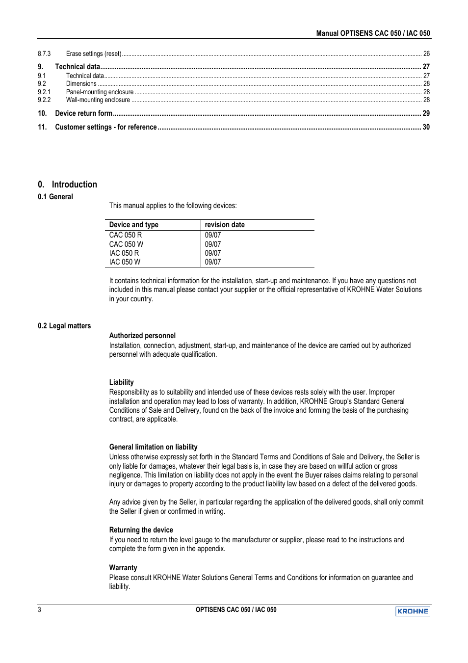 KROHNE OPTISENS CAC 050 EN User Manual | Page 3 / 30