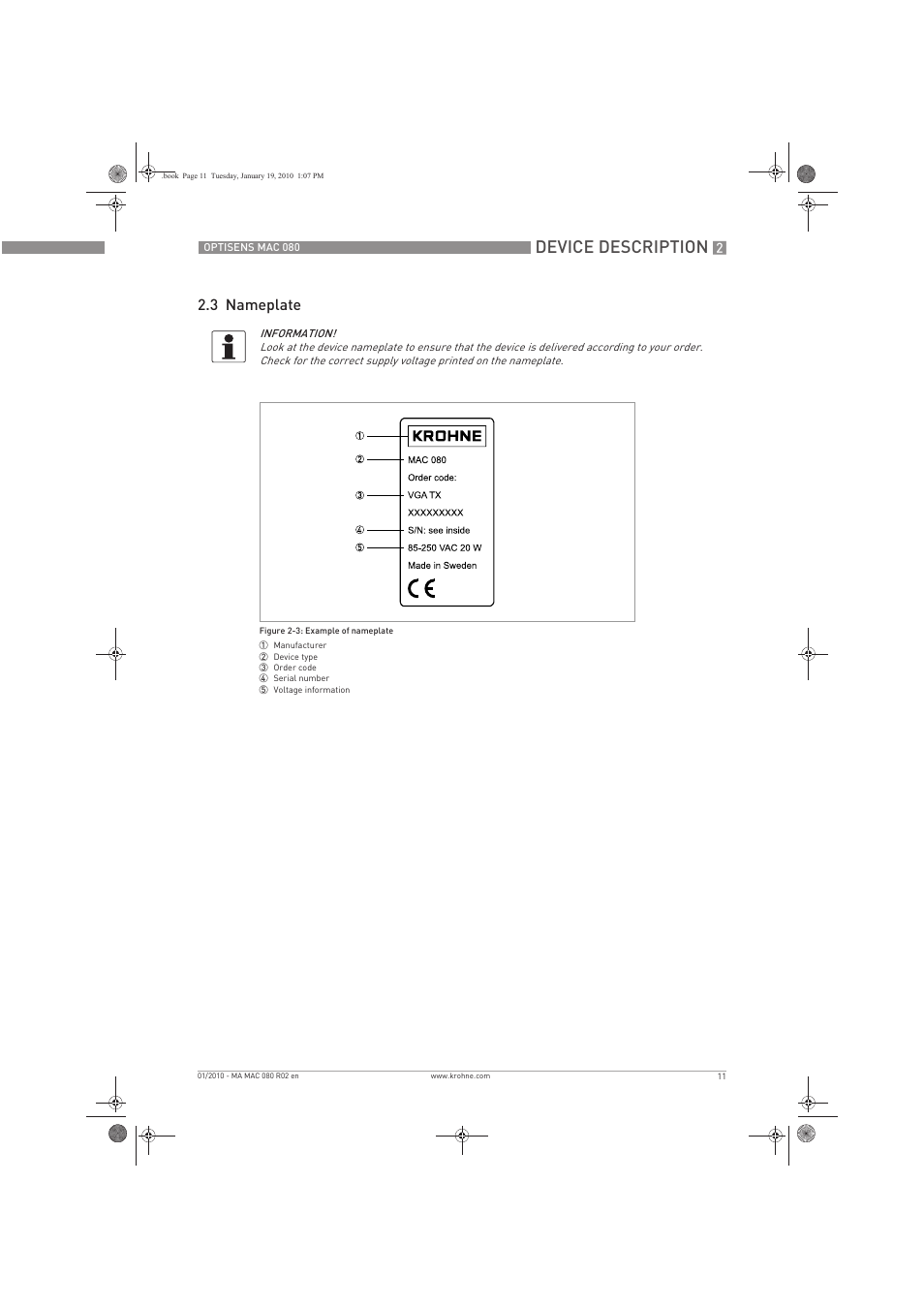 Device description, 3 nameplate | KROHNE OPTISENS MAC 080 EN User Manual | Page 11 / 56