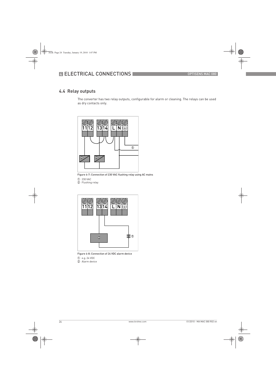 Electrical connections, 4 relay outputs | KROHNE OPTISENS MAC 080 EN User Manual | Page 24 / 56